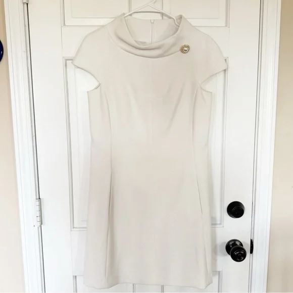 Harper Rose White Mock Neck A-Line Dress Size 6| Chic Minimalist Cap Sleeve - Picture 6 of 16